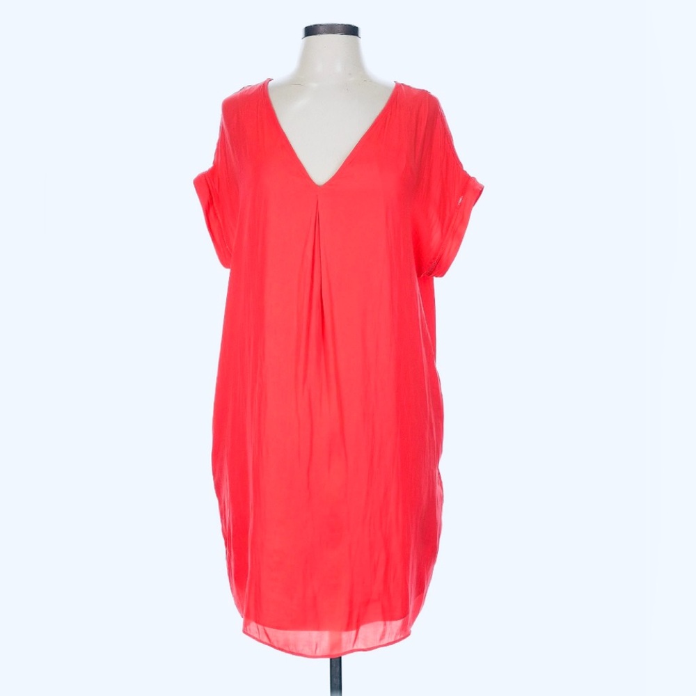 Halston Coral Pink Cayenne Women’s Short Sleeve Dress With Pockets Lined Size M